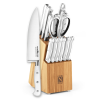 Cook N Home Kitchen Knife Set with Bamboo Storage Block 15-Piece, High Carbon Stainless Steel Blade, White