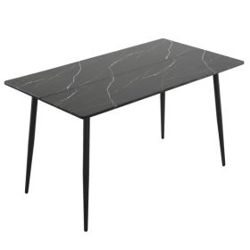 Disassemble rectangular table with arc MDF Black tabletop splicing PVC marble surface 140*76*76cm N101